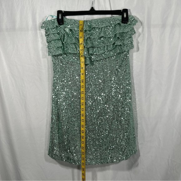 NEW $168 FREE PEOPLE [ 8 ] Frida Sequin Ruffle‎ Minidress in Island Sea Green - Picture 5 of 14